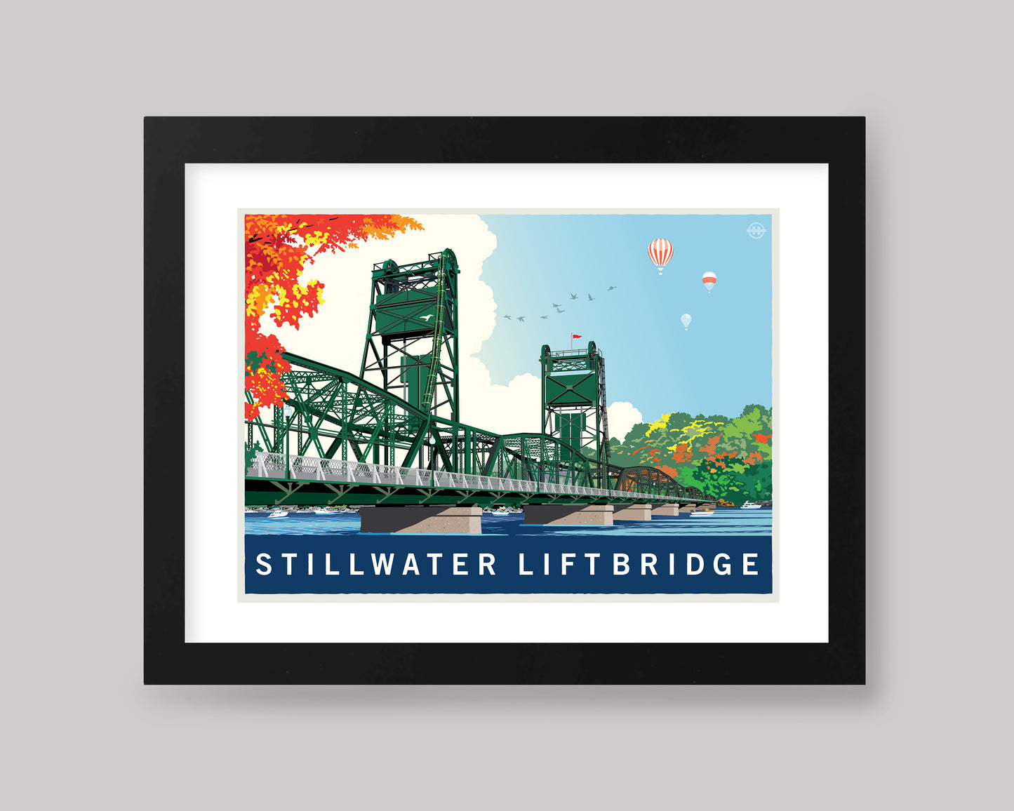 STILLWATER LANDSCAPE AUTUMN AT THE GREEN BRIDGE|| MINNESOTA LANDMARK ART PRINT