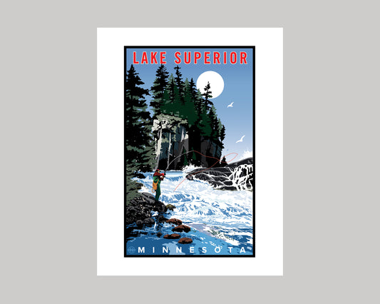 LAKE SUPERIOR FLY FISHING || MINNESOTA LANDMARK ART PRINT