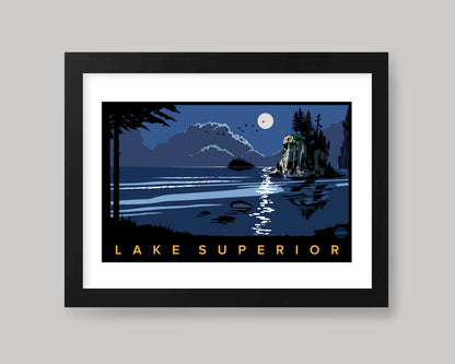 LAKE SUPERIOR LANDSCAPE NIGHT || MINNESOTA LANDMARK ART PRINT