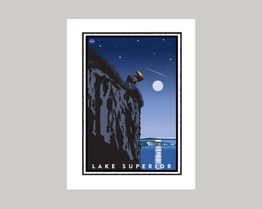 LAKE SUPERIOR STARRY NIGHT AT THE SHORE || MINNESOTA LANDMARK ART PRINT