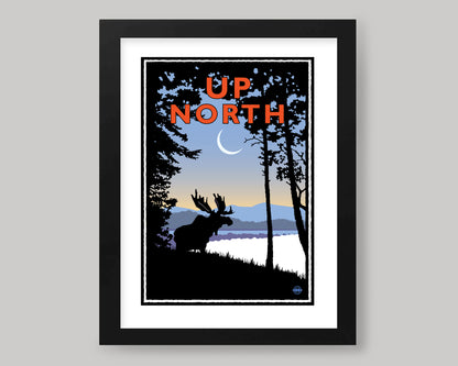 UP NORTH SUMMER SERIES- MOONRISE MOOSE || LANDMARK ART PRINT