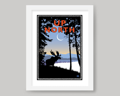 UP NORTH SUMMER SERIES- MOONRISE MOOSE || LANDMARK ART PRINT