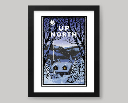 UP NORTH WINTER CABIN || MINNESOTA LANDMARK ART PRINT