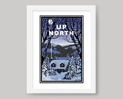 UP NORTH WINTER CABIN || MINNESOTA LANDMARK ART PRINT