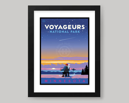 VOYAGEURS NATIONAL PARK SUNSET ICE FISHING || MINNESOTA LANDMARK ART PRINT