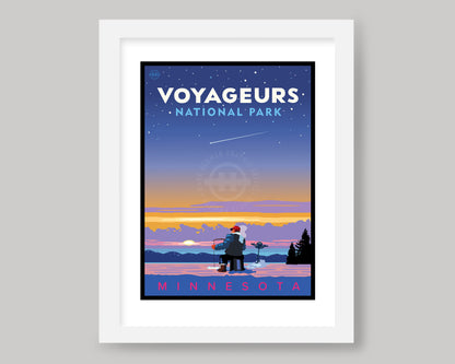 VOYAGEURS NATIONAL PARK SUNSET ICE FISHING || MINNESOTA LANDMARK ART PRINT