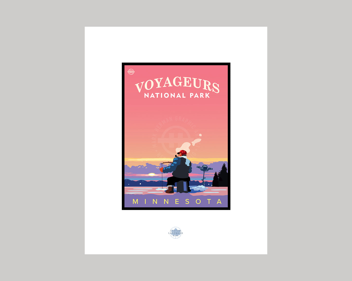 VOYAGEURS NATIONAL PARK SUNRISE ICE FISHING || MINNESOTA LANDMARK ART PRINT