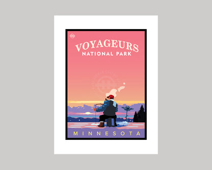 VOYAGEURS NATIONAL PARK SUNRISE ICE FISHING || MINNESOTA LANDMARK ART PRINT