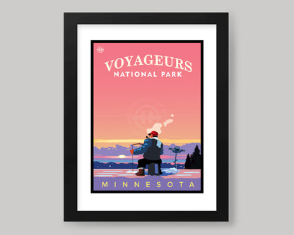 VOYAGEURS NATIONAL PARK SUNRISE ICE FISHING || MINNESOTA LANDMARK ART PRINT