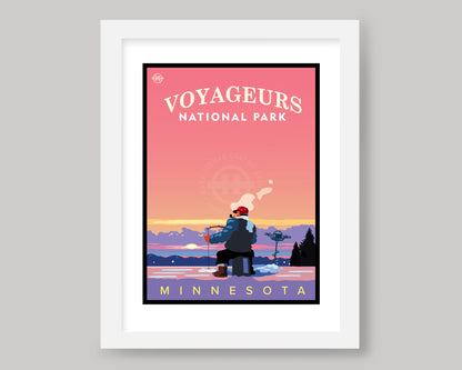 VOYAGEURS NATIONAL PARK SUNRISE ICE FISHING || MINNESOTA LANDMARK ART PRINT