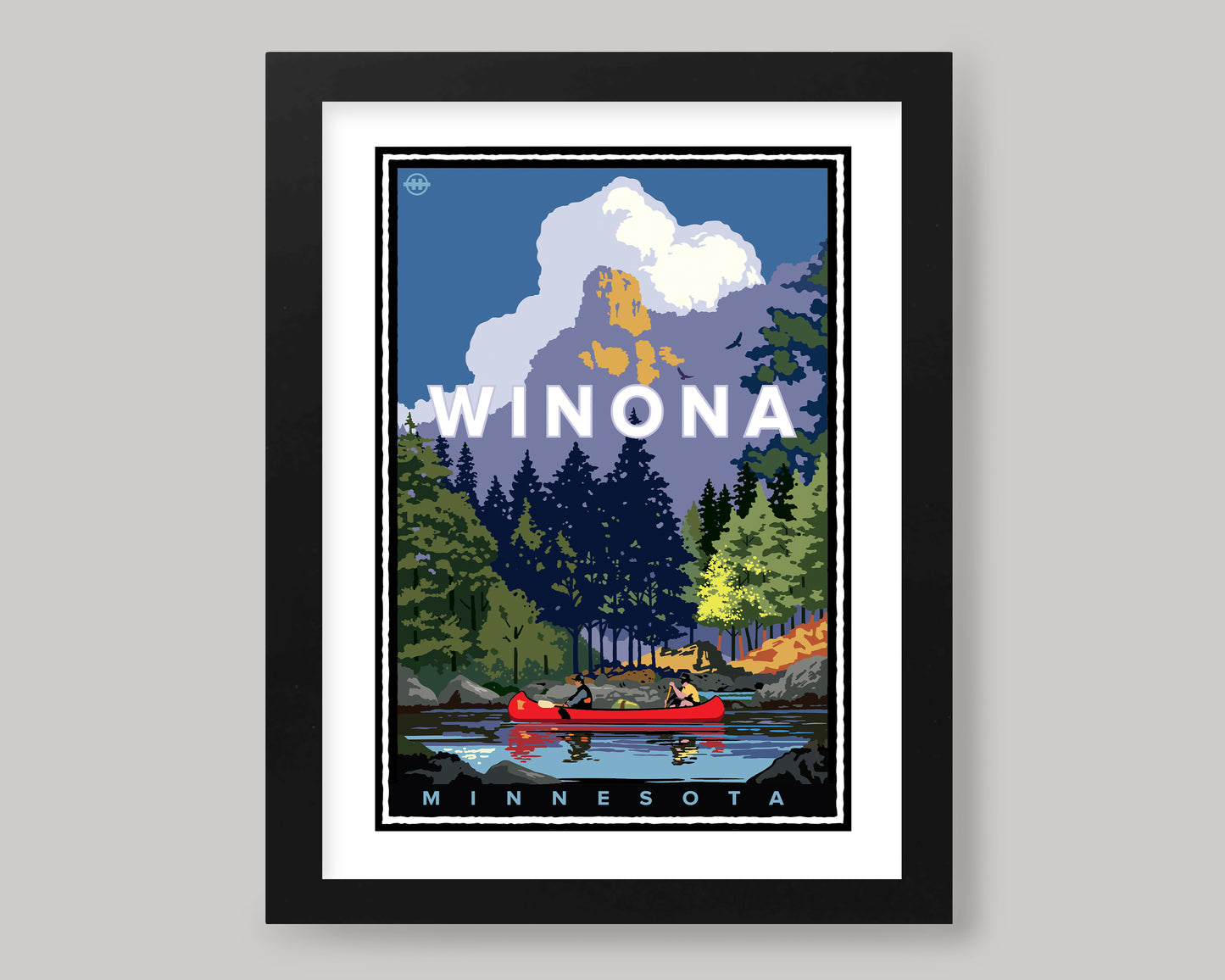 WINONA CANOEING NEAR SUGAR LOAF BLUFF || MINNESOTA LANDMARK ART PRINT