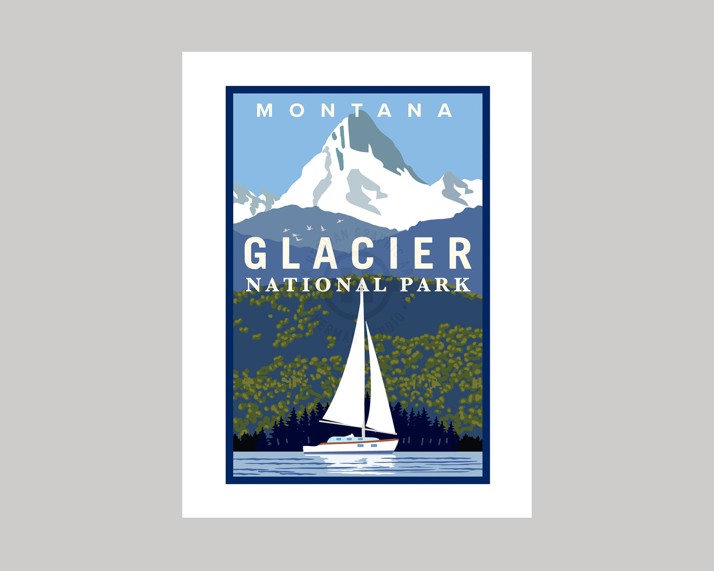 GLACIER NATIONAL PARK SAILING || MONTANA LANDMARK ART PRINT