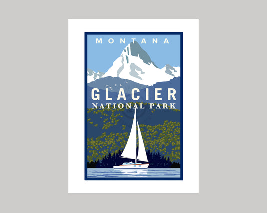 GLACIER NATIONAL PARK SAILING || MONTANA LANDMARK ART PRINT