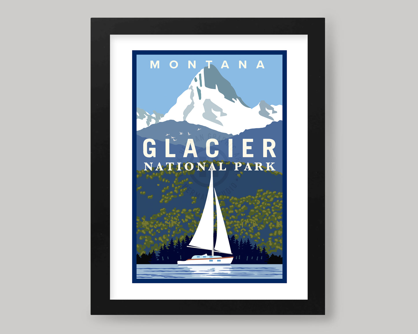 GLACIER NATIONAL PARK SAILING || MONTANA LANDMARK ART PRINT