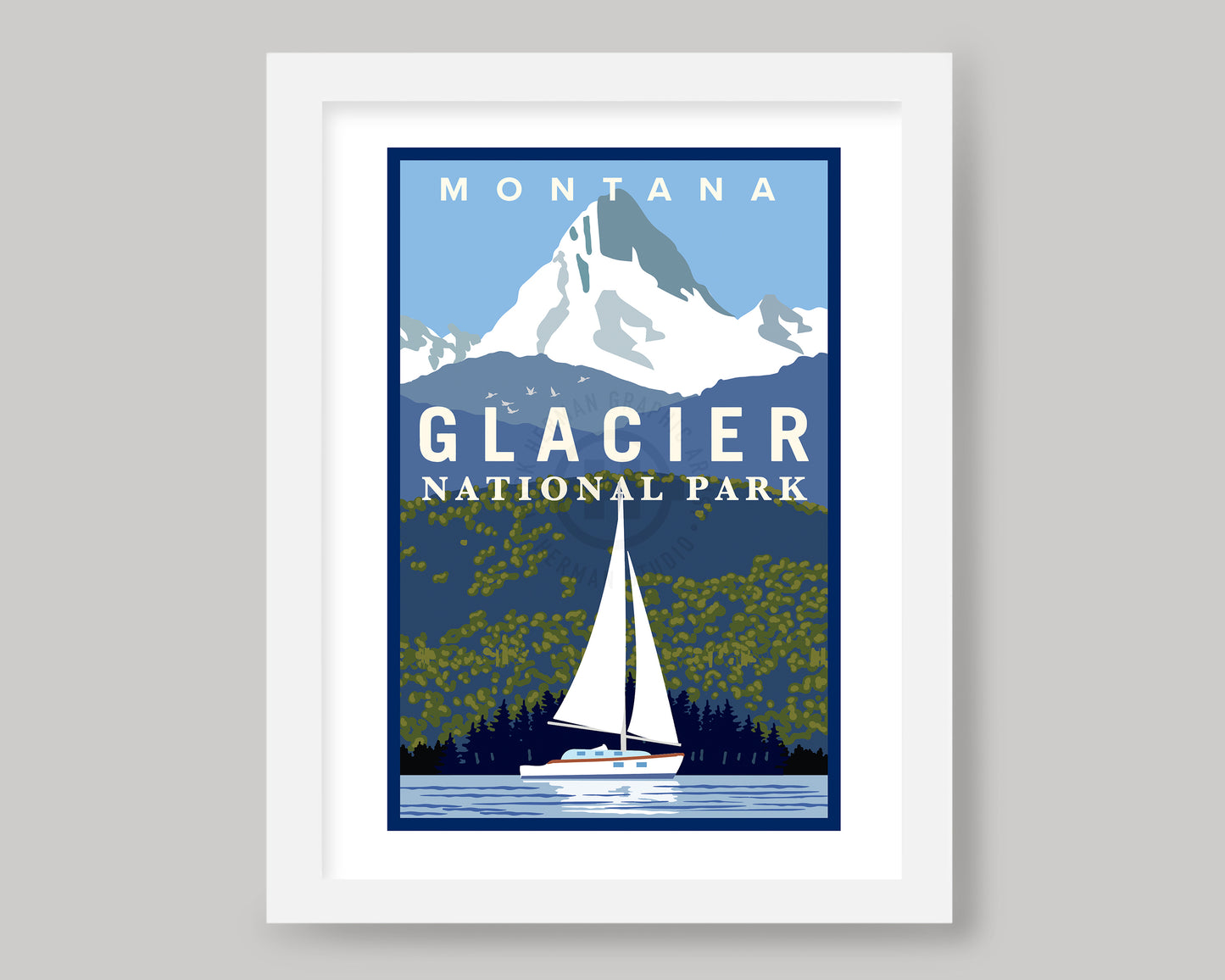 GLACIER NATIONAL PARK SAILING || MONTANA LANDMARK ART PRINT