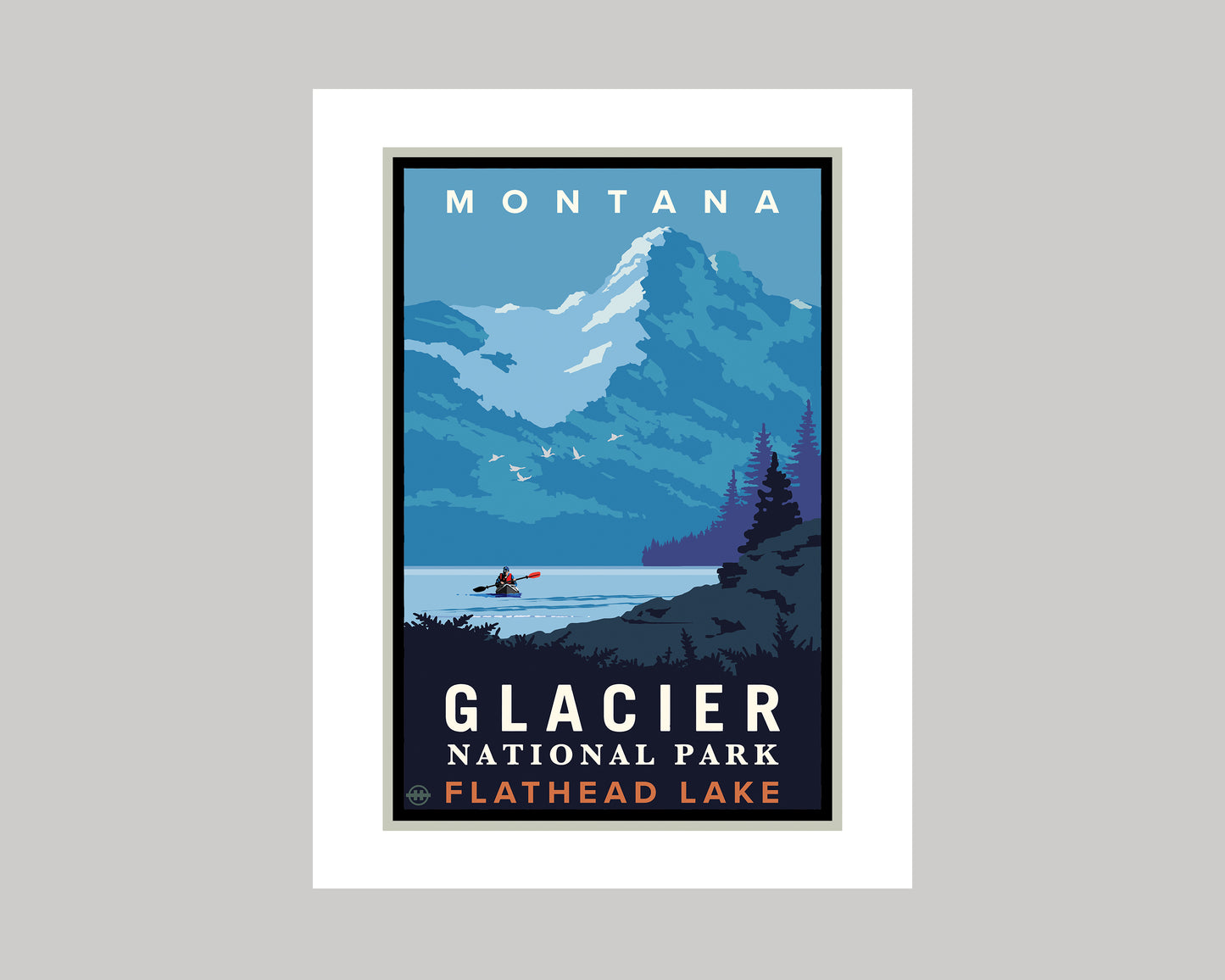 MONTANA GLACIER NATIONAL PARK FLATHEAD LAKE KAYAKING || MONTANA LANDMARK ART PRINT