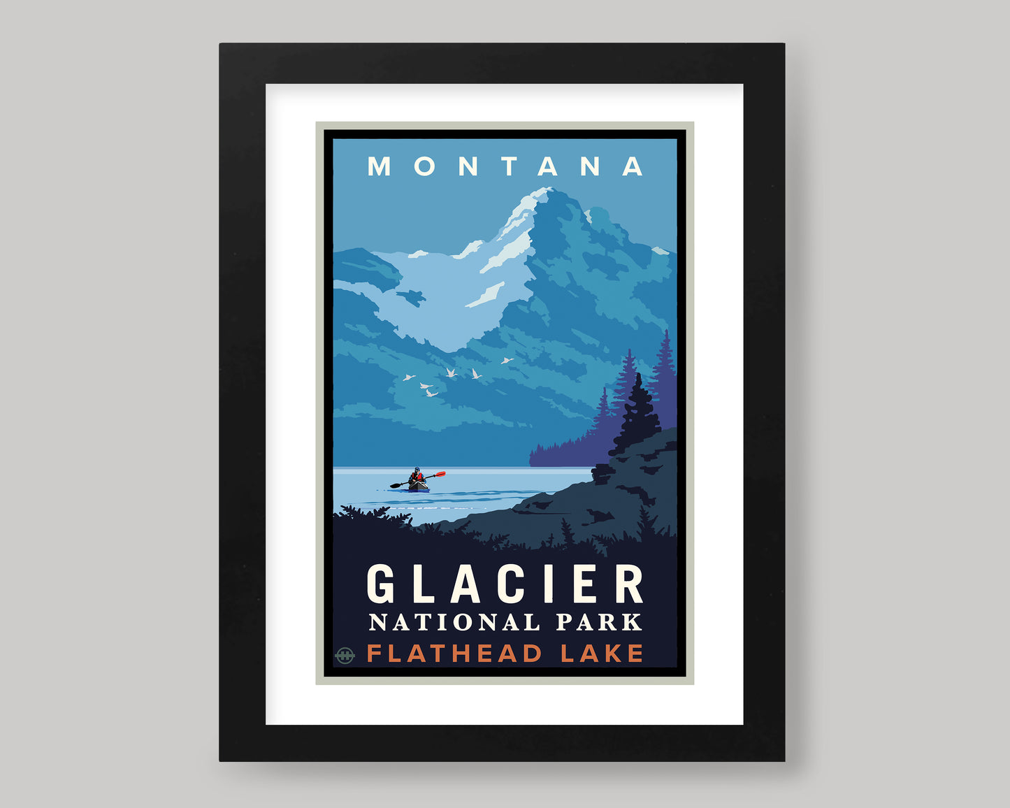 MONTANA GLACIER NATIONAL PARK FLATHEAD LAKE KAYAKING || MONTANA LANDMARK ART PRINT