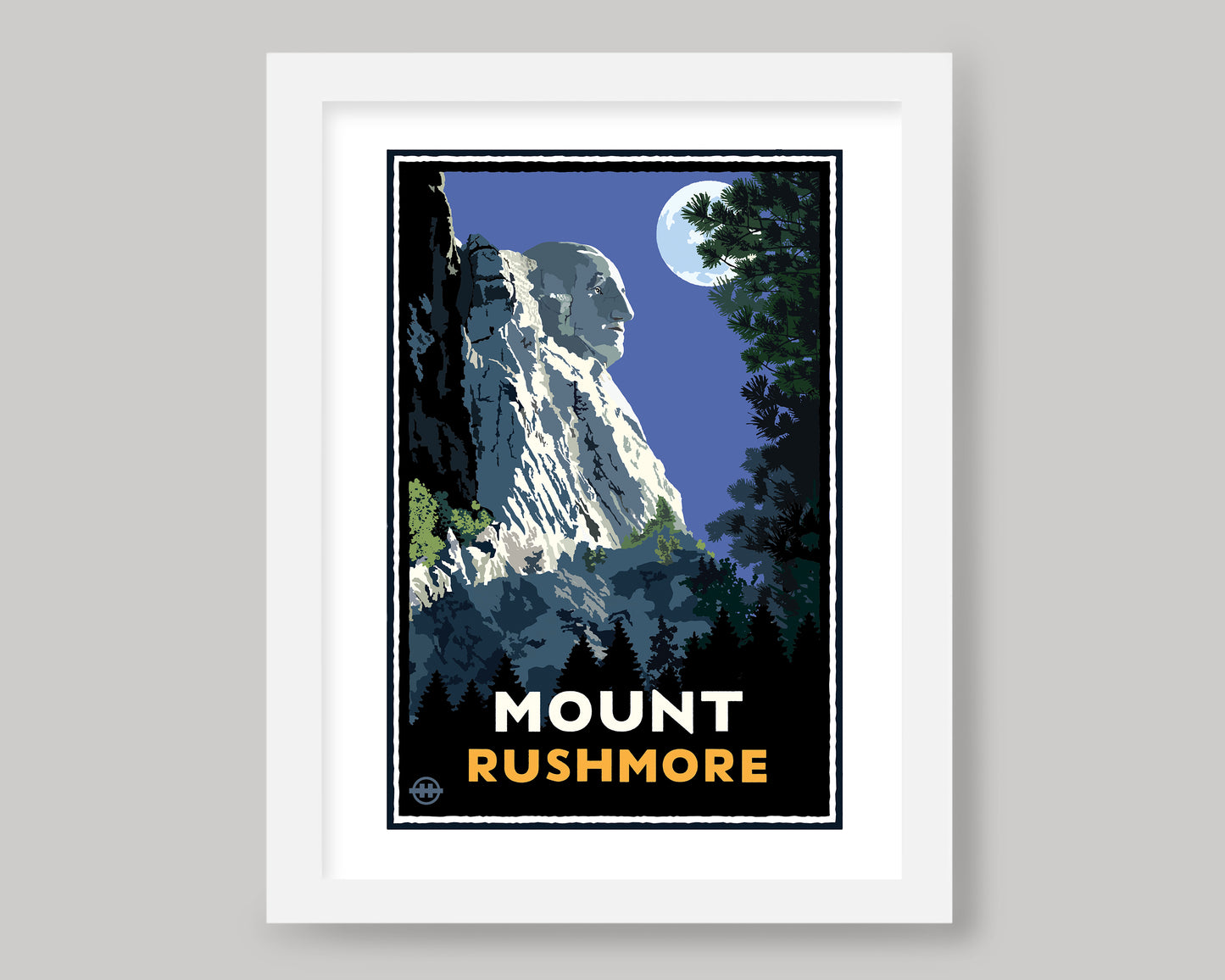 MOUNT RUSHMORE WASHINGTON AT NIGHT || SOUTH DAKOTA LANDMARK ART PRINT