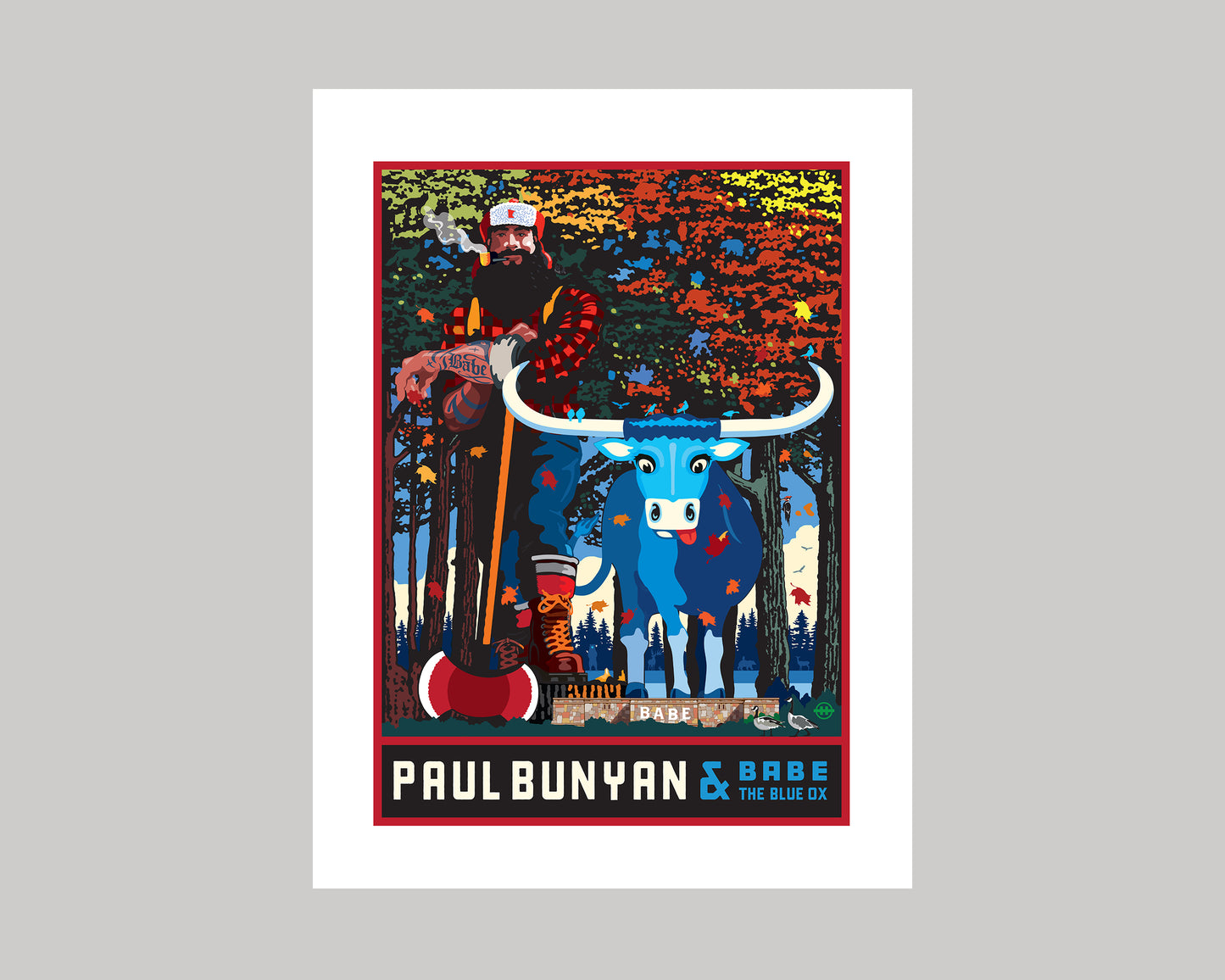 PAUL BUNYAN AND BABE IN THE FALL || MINNESOTA LANDMARK ART PRINT