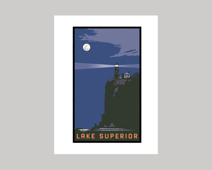 SPLIT ROCK LIGHTHOUSE FULL MOON OVER LAKE SUPERIOR || MINNESOTA LANDMARK ART PRINT