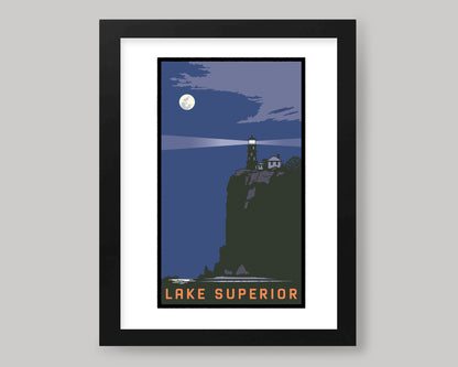 SPLIT ROCK LIGHTHOUSE FULL MOON OVER LAKE SUPERIOR || MINNESOTA LANDMARK ART PRINT