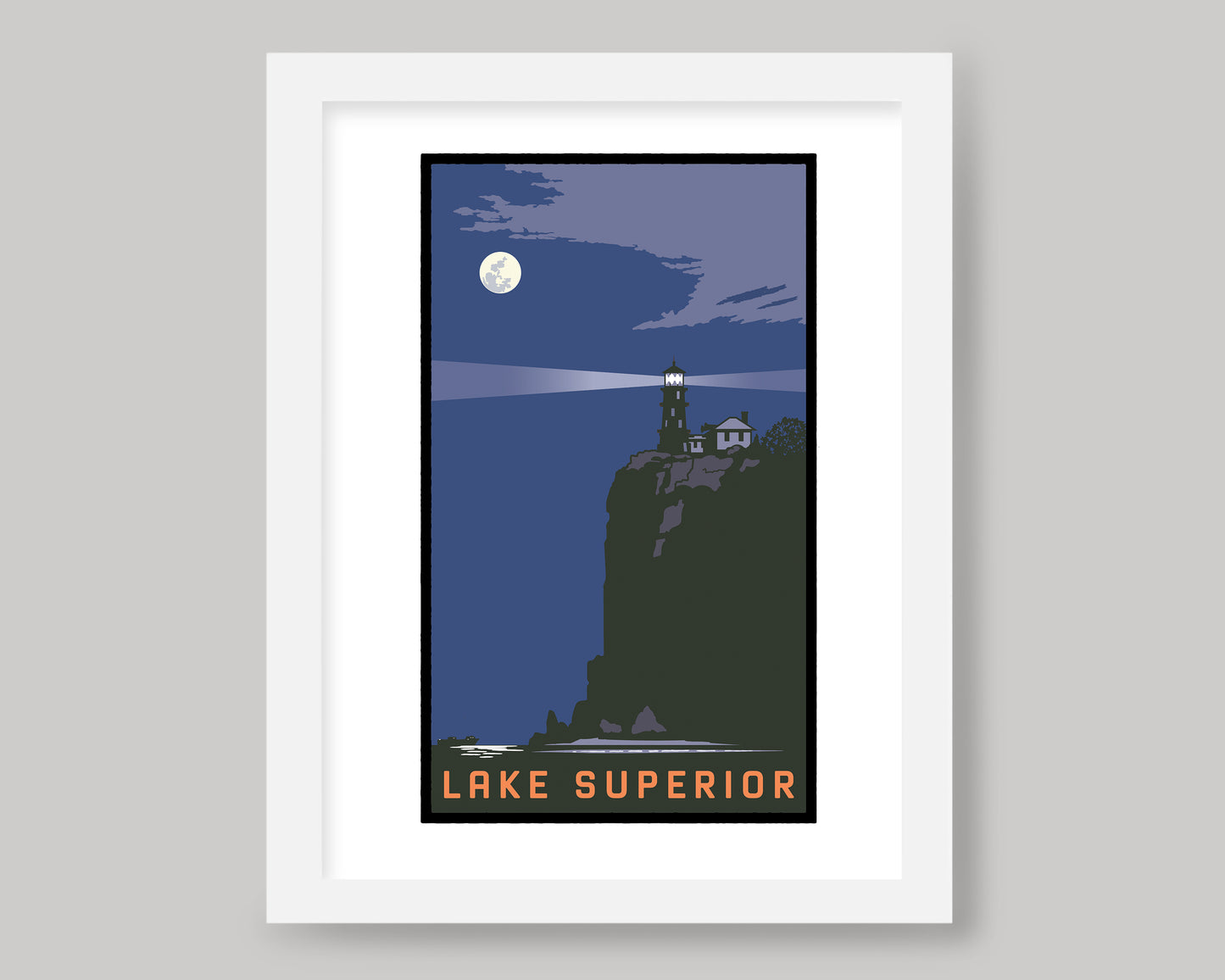 SPLIT ROCK LIGHTHOUSE FULL MOON OVER LAKE SUPERIOR || MINNESOTA LANDMARK ART PRINT