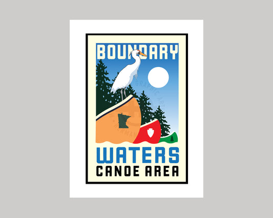 BOUNDARY WATERS HERON ON CANOE || MINNESOTA LANDMARK ART PRINT