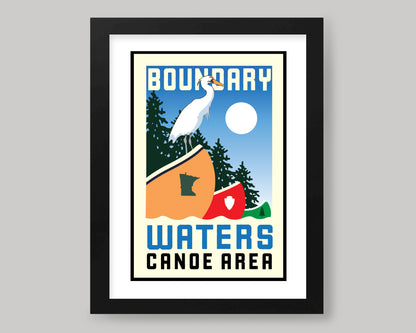 BOUNDARY WATERS HERON ON CANOE || MINNESOTA LANDMARK ART PRINT