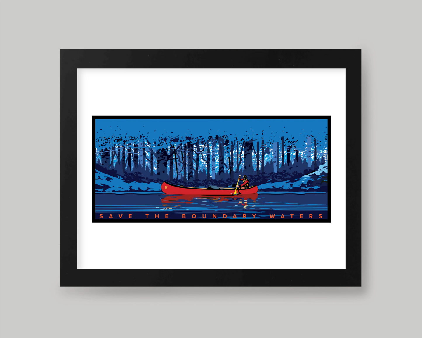 CANOEING THROUGH THE BOUNDARY WATERS BLUE FOREST LANDSCAPE || MINNESOTA LANDMARK ART PRINT