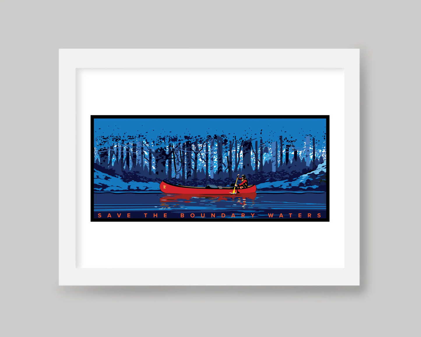 CANOEING THROUGH THE BOUNDARY WATERS BLUE FOREST LANDSCAPE || MINNESOTA LANDMARK ART PRINT