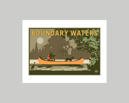 BOUNDARY WATERS PADDLE WITH YOUR PUP LANDSCAPE || MINNESOTA LANDMARK ART PRINT