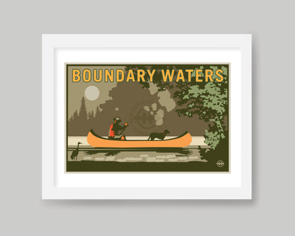 BOUNDARY WATERS PADDLE WITH YOUR PUP LANDSCAPE || MINNESOTA LANDMARK ART PRINT