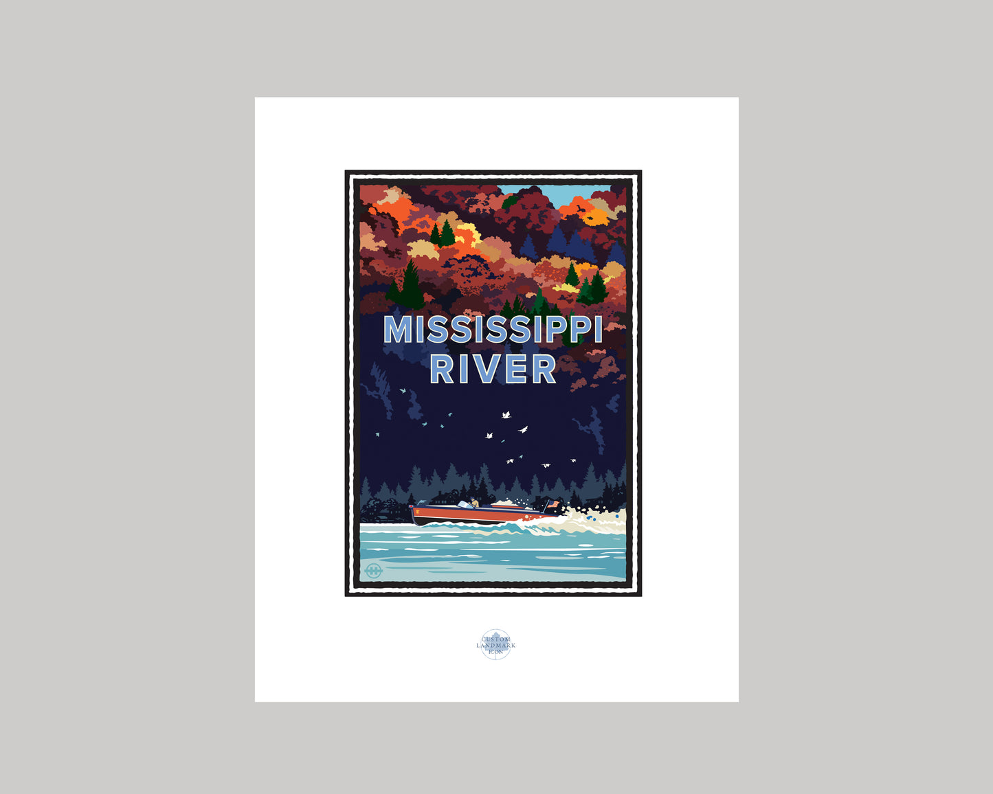 BOATING ON THE MISSISSIPPI RIVER FALL || MINNESOTA LANDMARK ART PRINT