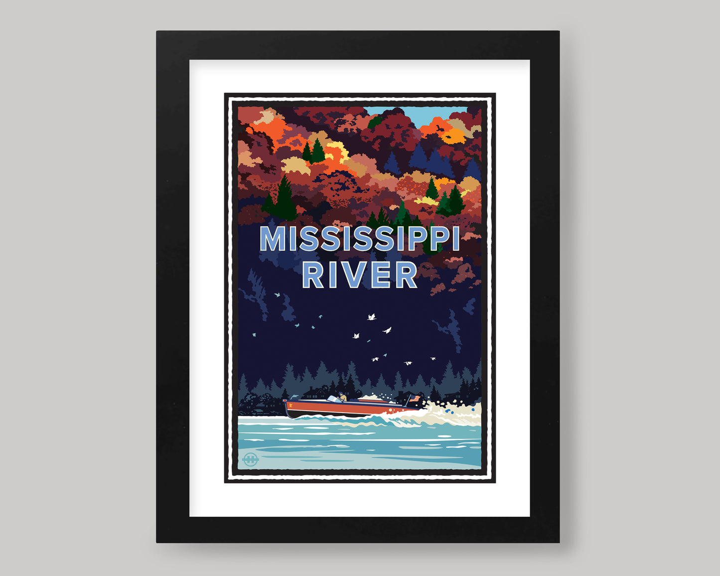 BOATING ON THE MISSISSIPPI RIVER FALL || MINNESOTA LANDMARK ART PRINT