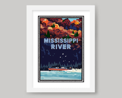 BOATING ON THE MISSISSIPPI RIVER FALL || MINNESOTA LANDMARK ART PRINT