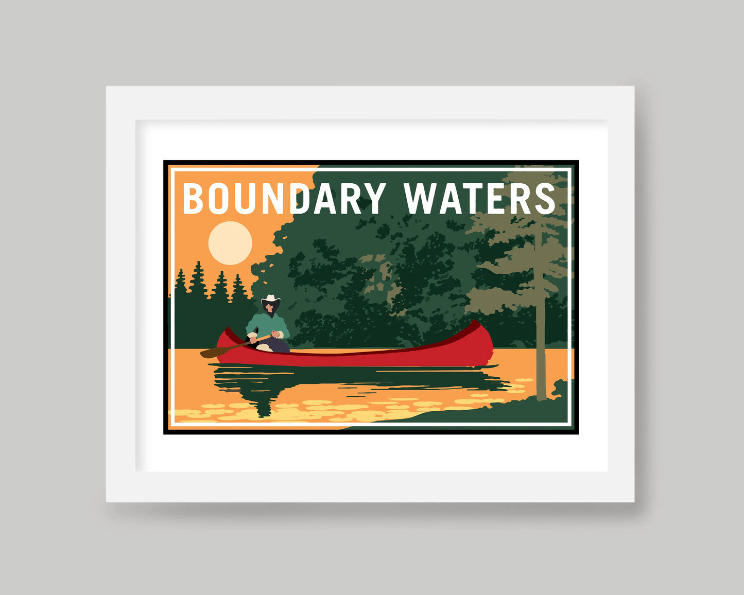 BOUNDARY WATERS SUNSET CANOE RIDE LANDSCAPE || MINNESOTA LANDMARK ART PRINT