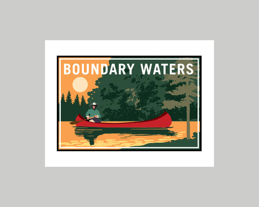 BOUNDARY WATERS SUNSET CANOE RIDE LANDSCAPE || MINNESOTA LANDMARK ART PRINT