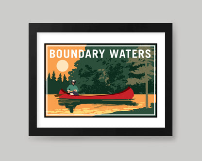 BOUNDARY WATERS SUNSET CANOE RIDE LANDSCAPE || MINNESOTA LANDMARK ART PRINT