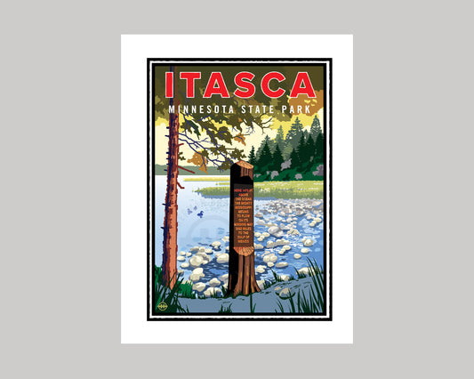 MISSISSIPPI RIVER HEADWATERS SIGN- ITASCA STATE PARK || MINNESOTA LANDMARK ART PRINT