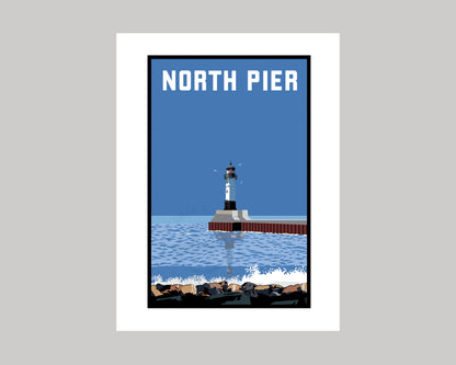 DULUTH HARBOR NORTH PIER LIGHTHOUSE VIEW FROM THE SHORE || MINNESOTA LANDMARK ART PRINT