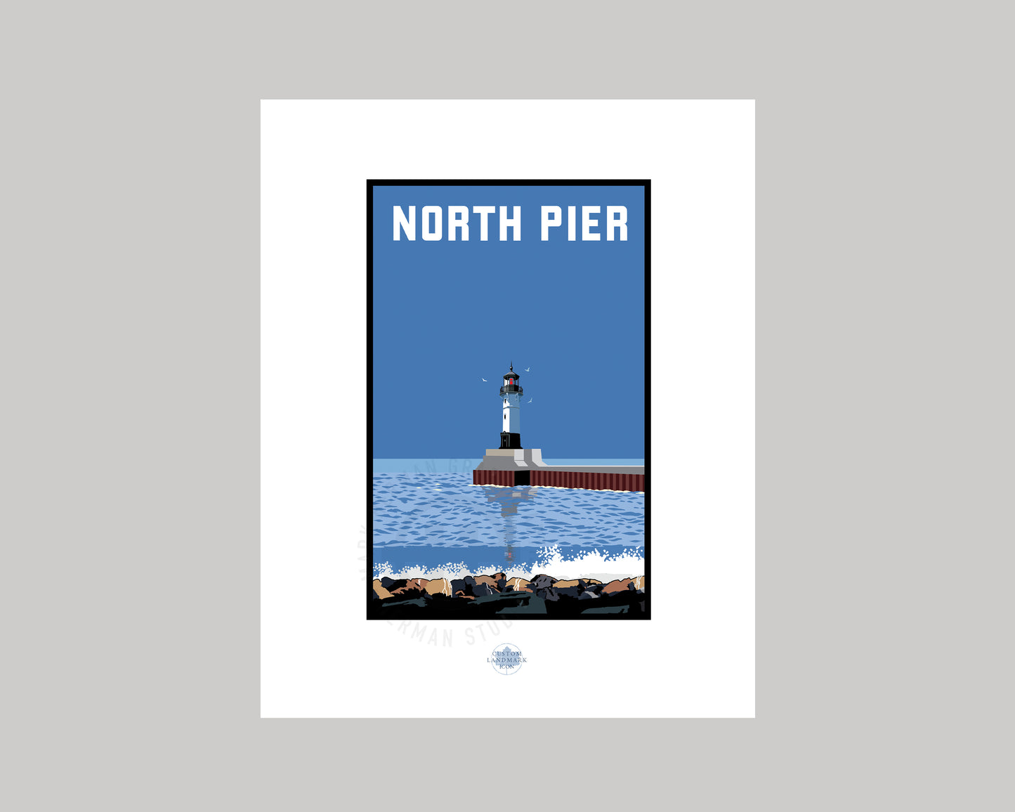 DULUTH HARBOR NORTH PIER LIGHTHOUSE VIEW FROM THE SHORE || MINNESOTA LANDMARK ART PRINT