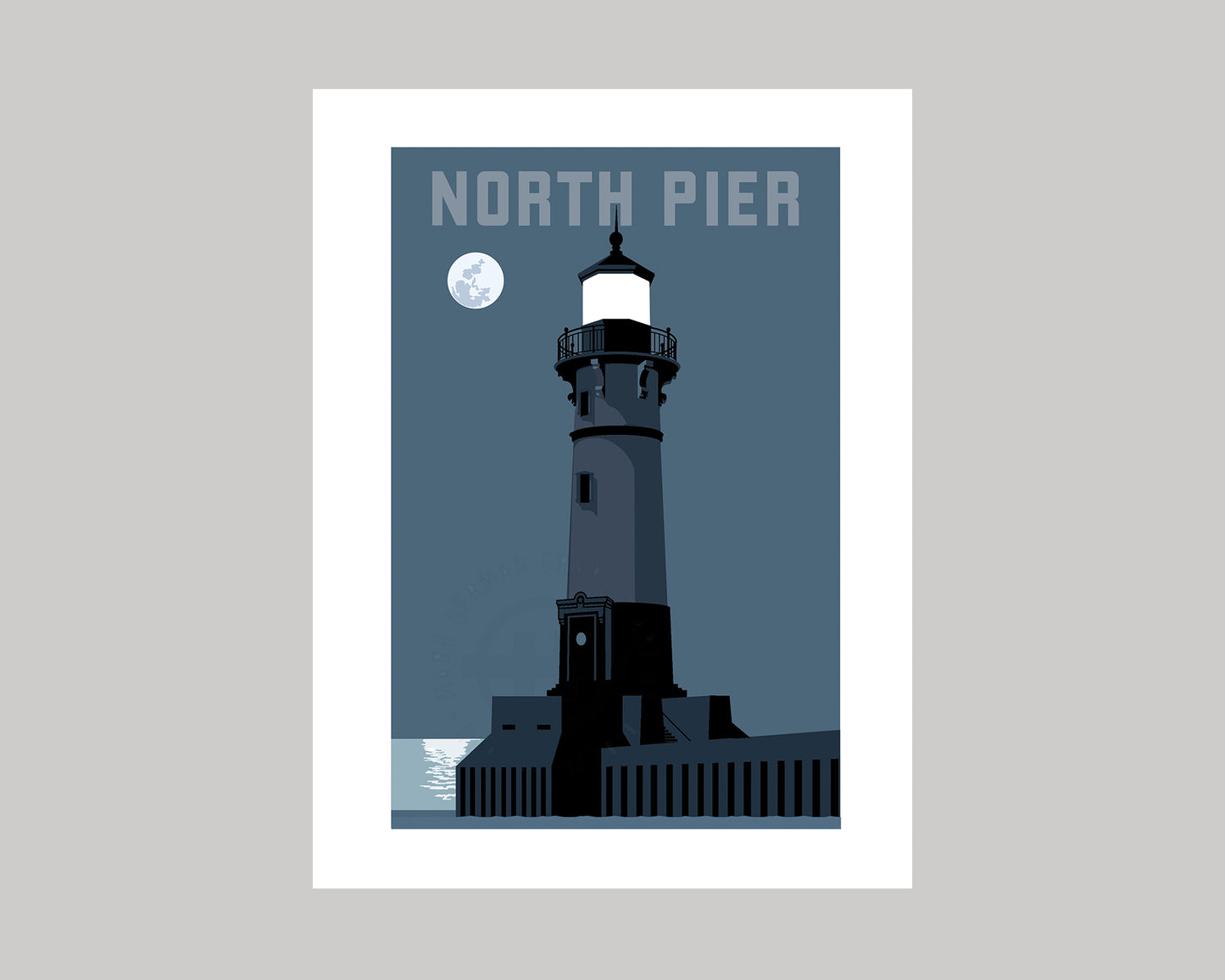 DULUTH HARBOR NORTH PIER LIGHTHOUSE NIGHT || MINNESOTA LANDMARK ART PRINT