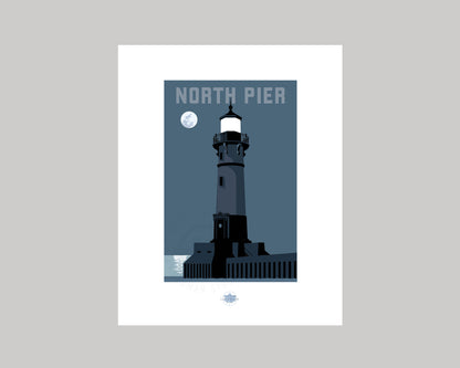 DULUTH HARBOR NORTH PIER LIGHTHOUSE NIGHT || MINNESOTA LANDMARK ART PRINT