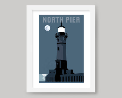 DULUTH HARBOR NORTH PIER LIGHTHOUSE NIGHT || MINNESOTA LANDMARK ART PRINT