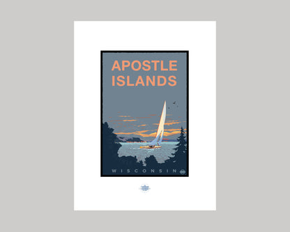 APOSTLE ISLANDS GRAY SKIES SAILING || WISCONSIN LANDMARK ART PRINT